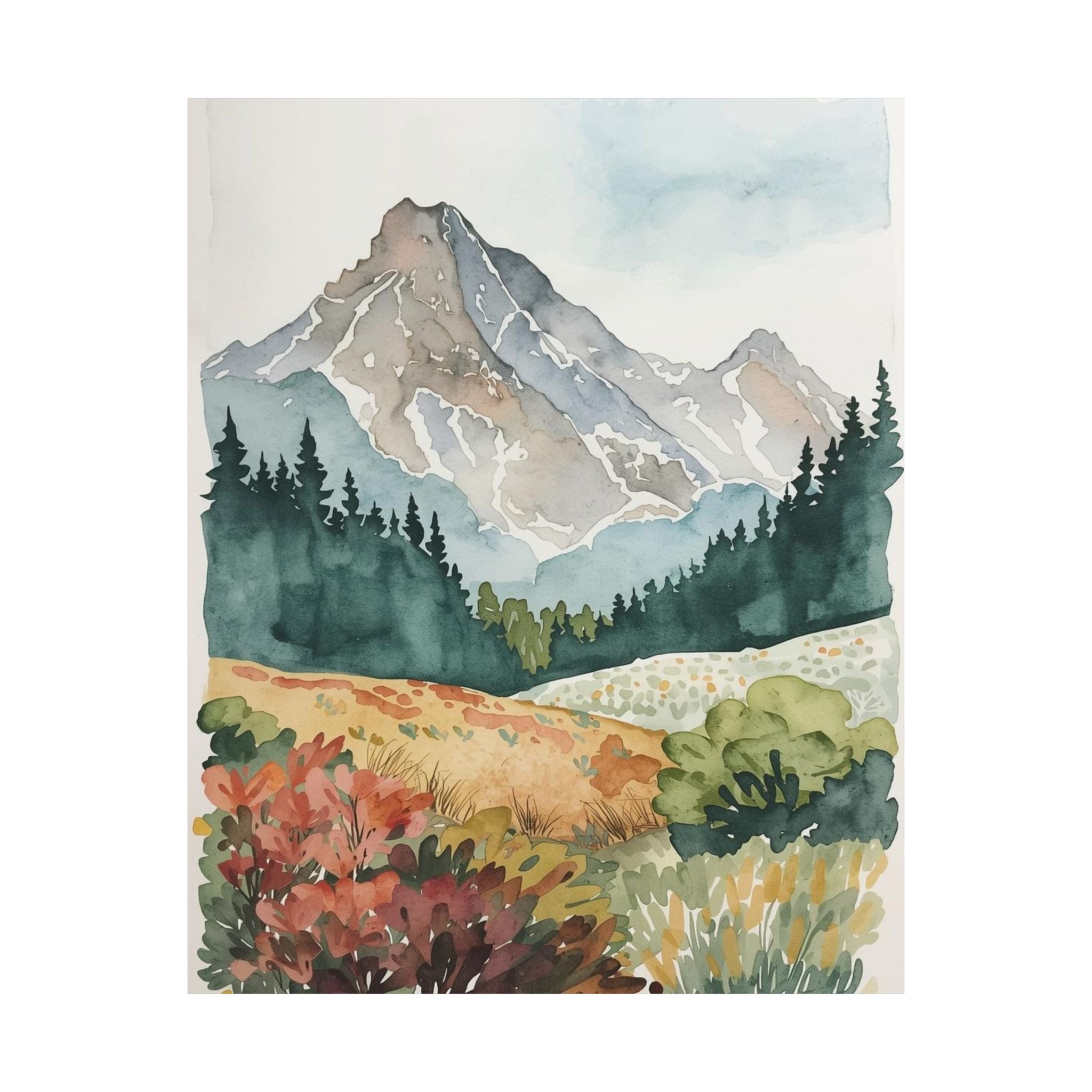 Watercolor Mountain Satin Poster Landscape Print Nature - Rosetta Creative Boutique